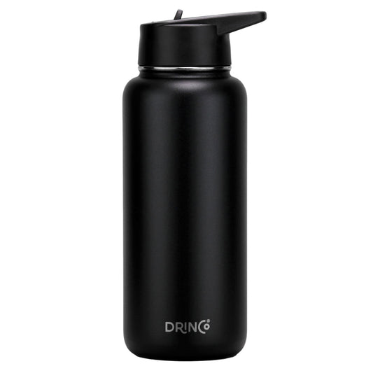 DRINCO® 32oz Stainless Steel Water Bottle (3 lids) - Black