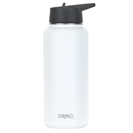 DRINCO® 32oz Stainless Steel Water Bottle (3 lids) - Artic White